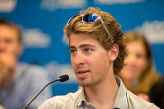 Peter Sagan (Tinkoff-Saxo) answers questions from the media Friday in Sacramento.