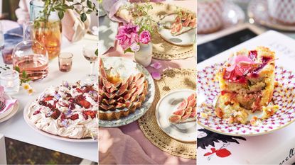 Pavlova, fig tart, rhubarb cake