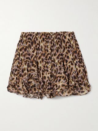Sornel Ruffled Printed Chiffon Shorts