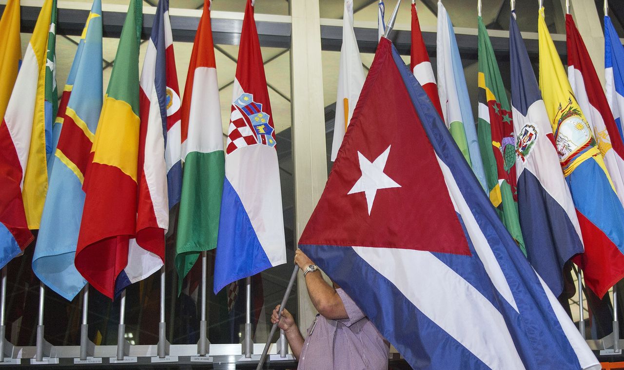 The Cuban flag is raised at the U.S. State Department.