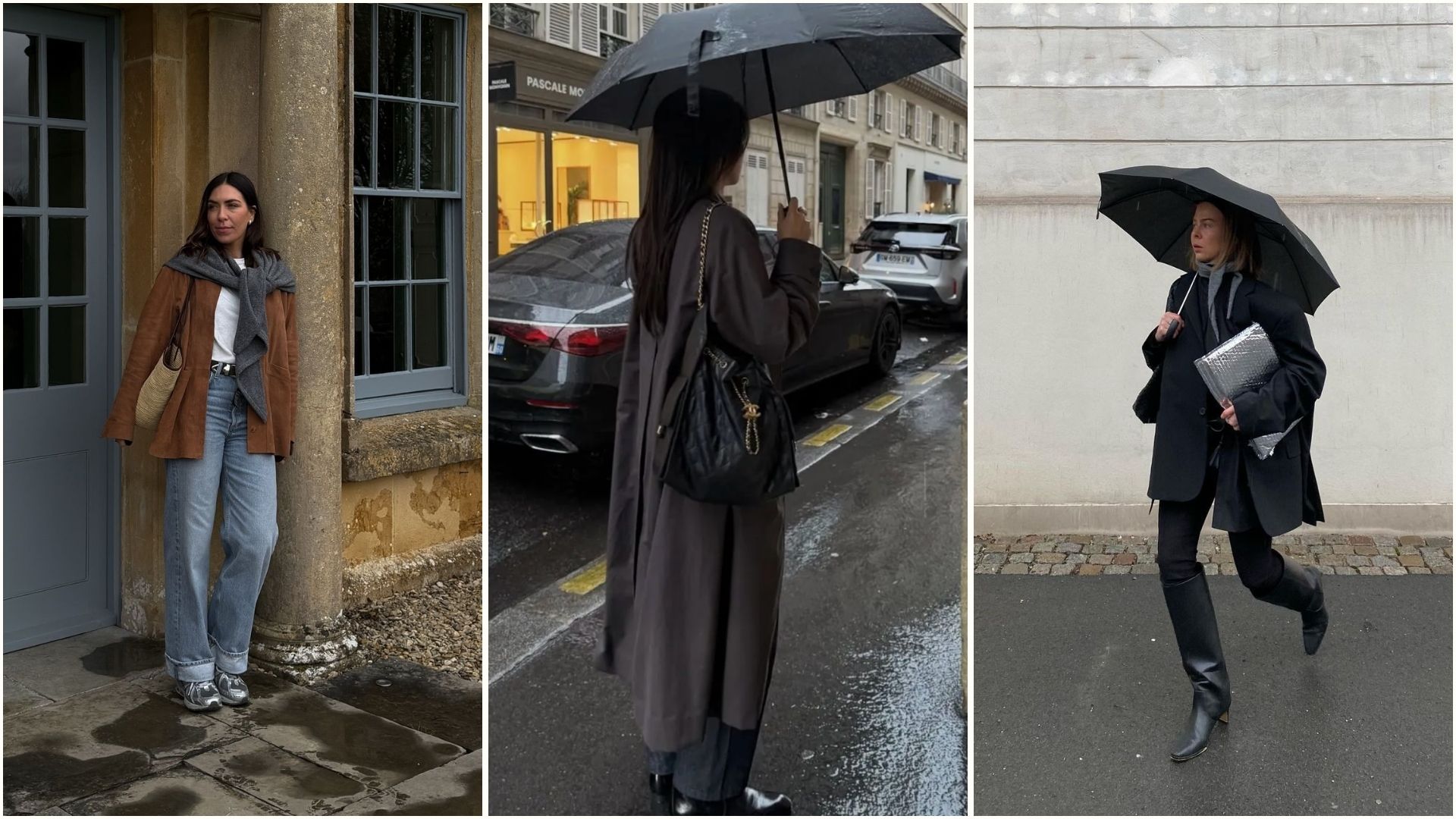A collage of content creators in the rain
