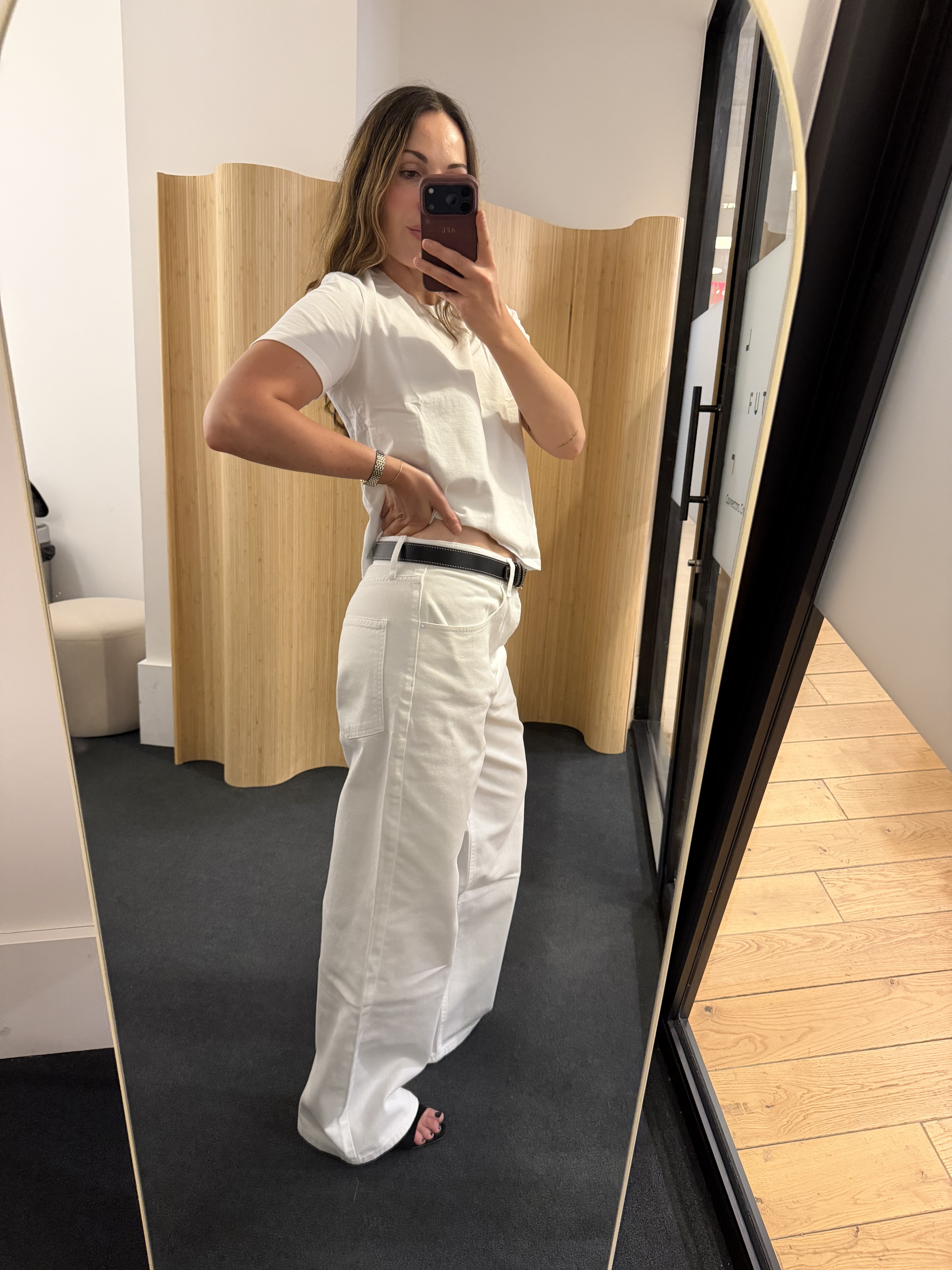 Anna LaPlaca wearing the best white jeans of 2026
