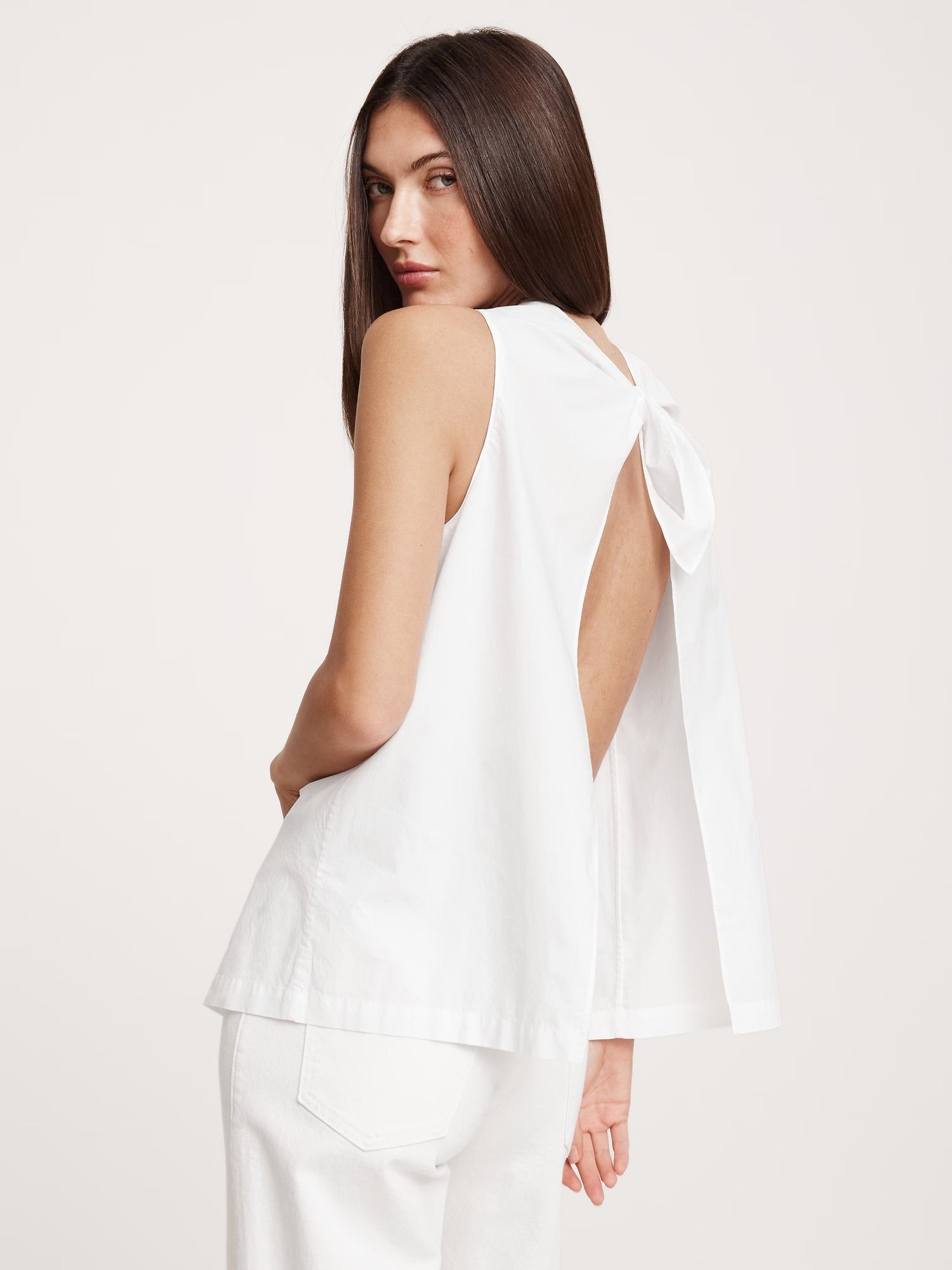 bananarepublic, Cotton Poplin Cowl-Neck Open-Back Top