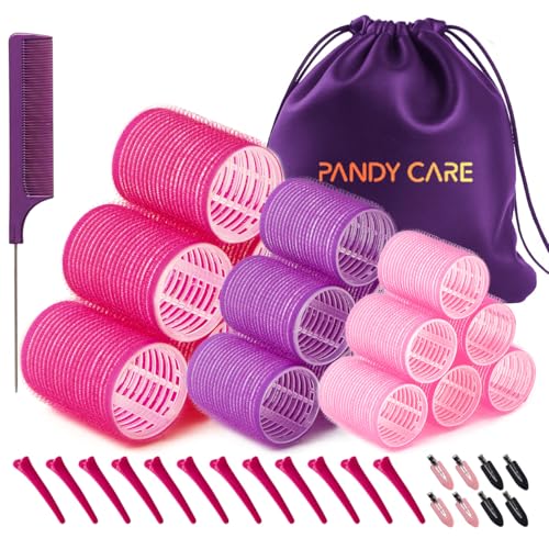 Hair Rollers Set 40 Pcs, Pandycare Hair Rollers for Long &amp;amp; Short - No Heat, Hair-Friendly, Natural Effect, Includes 18 Rollers (1.73+1.41+0.98 Inch), 20 Hair Clips,1 Rat Tail Comb ,1 Storage Bag