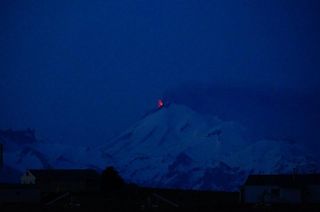 Pavlof's eruption viewed at night on June 1, 2014.
