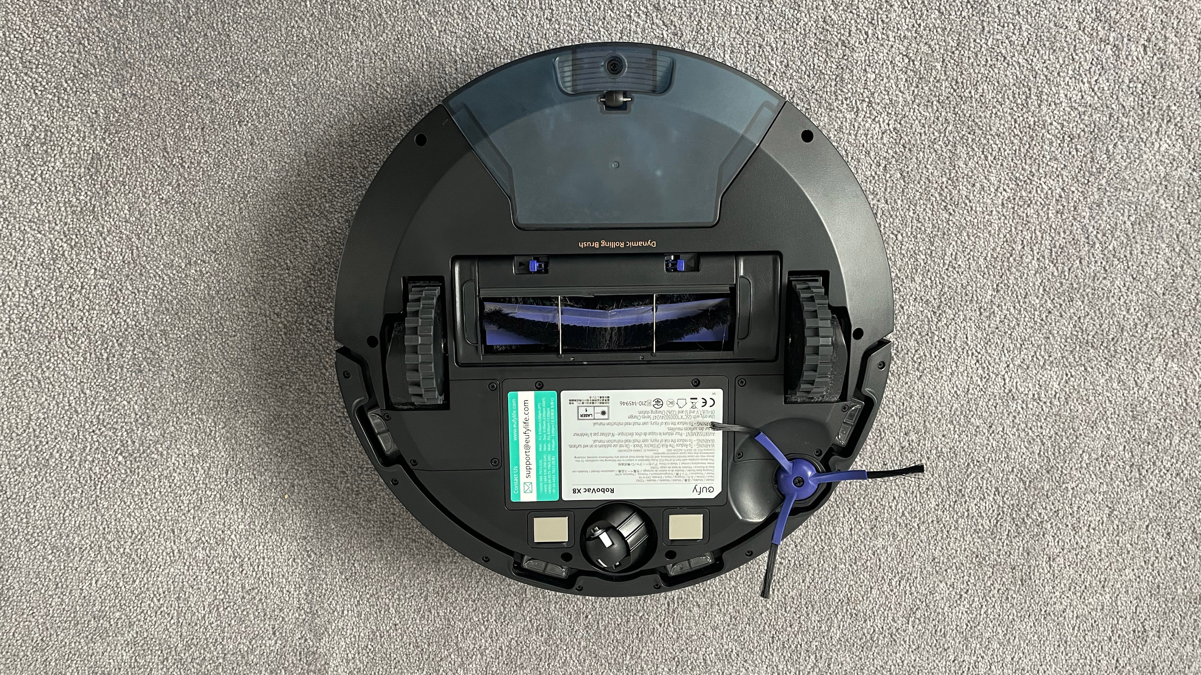 The underneath of the Eufy RoboVac X8