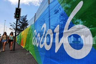 Banners along the Olympic Games road race circuit in Rio de Janeiro
