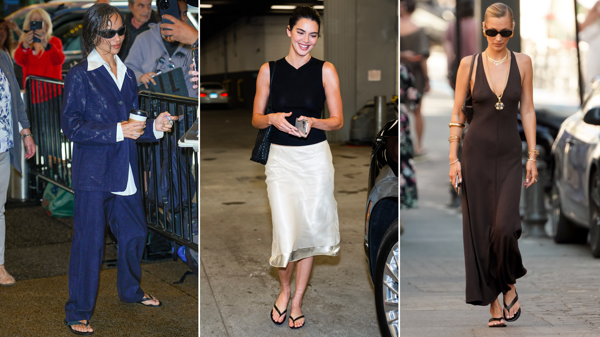 collage of celebrities wearing flip-flops for The A-List Edit