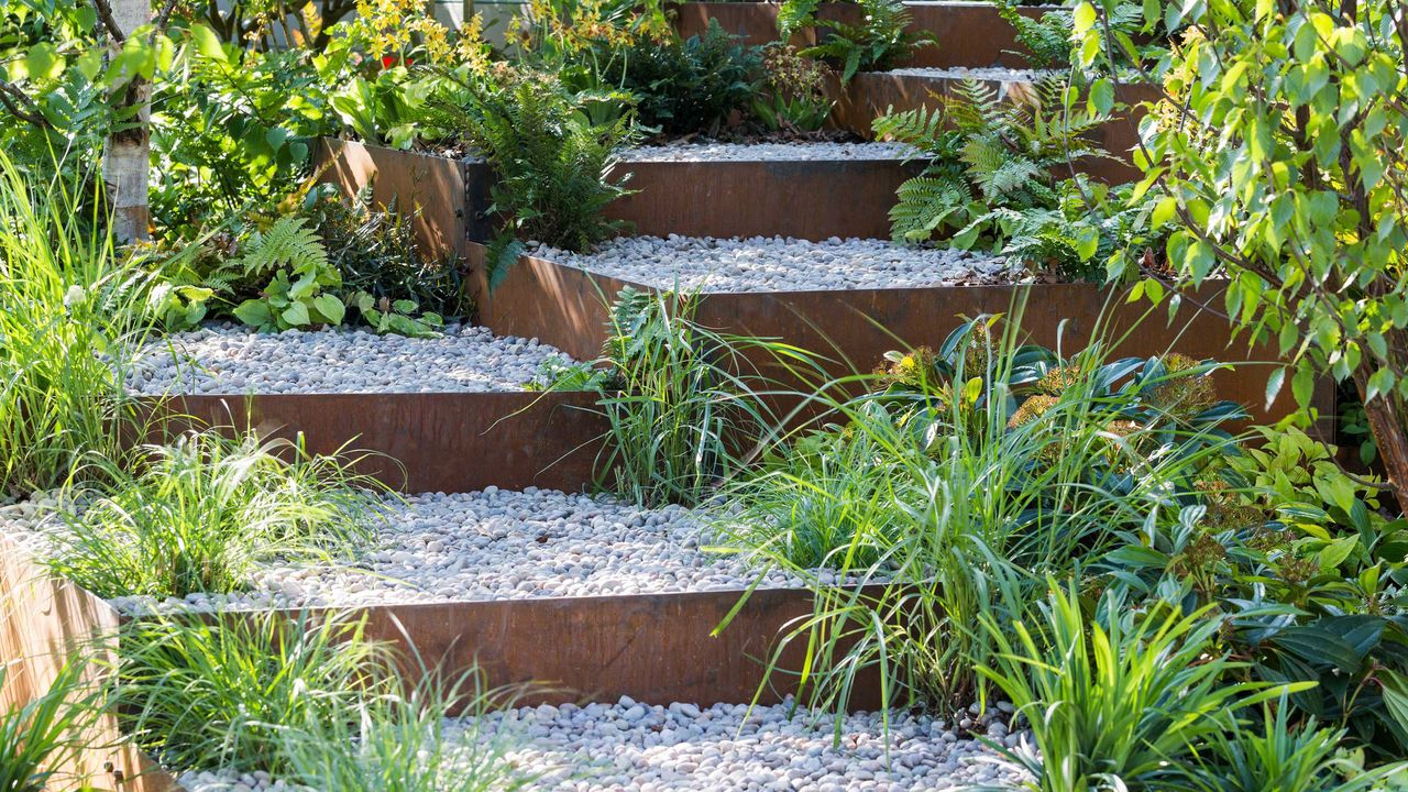 garden gravel ideas in Wuhan Water Garden designed by Laurie Chetwood and Patrick Collins RHS Chelsea Flower Show 2018