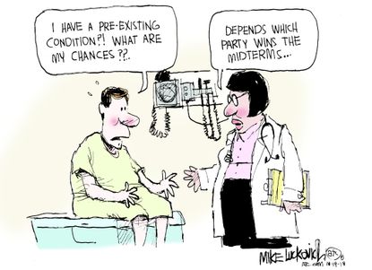 Political cartoon U.S. healthcare midterm elections preexisting condition