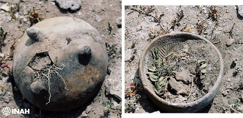 a top and bottom view of a molcajete in the dirt