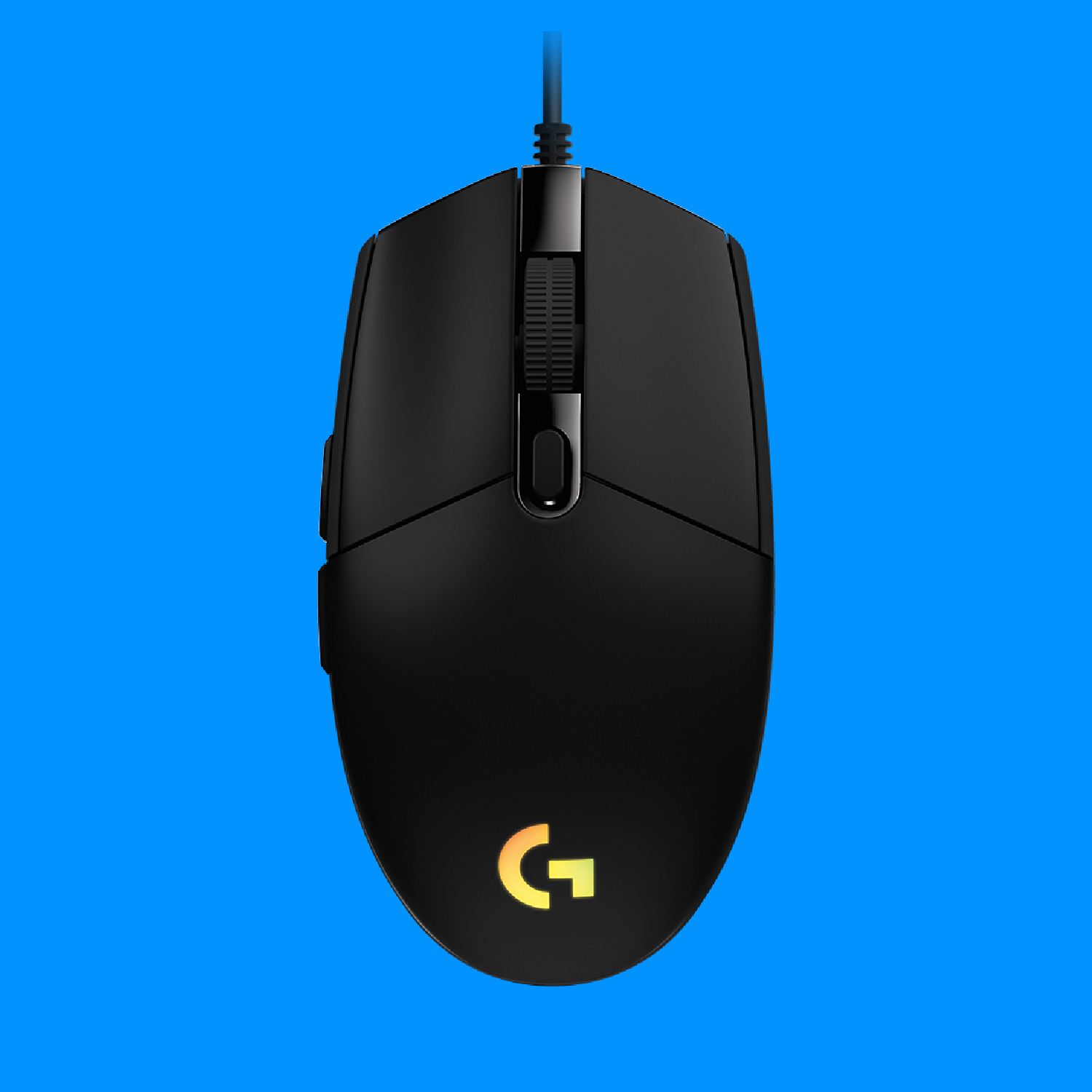 The Logitech G203 Lightsync gaming mouse on a dark blue background