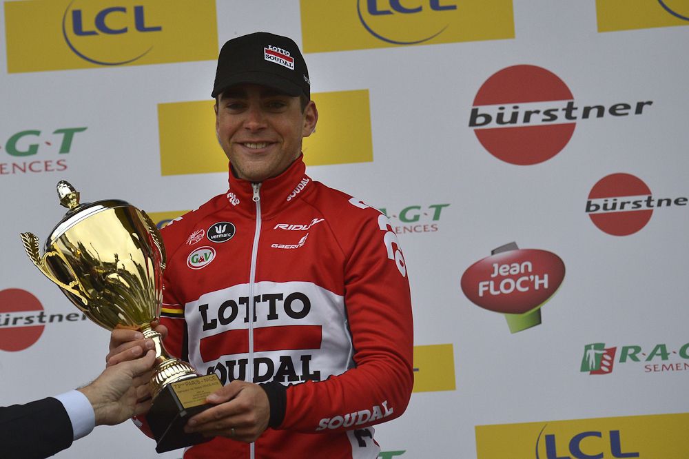 Tony Gallopin with the day's trophy.