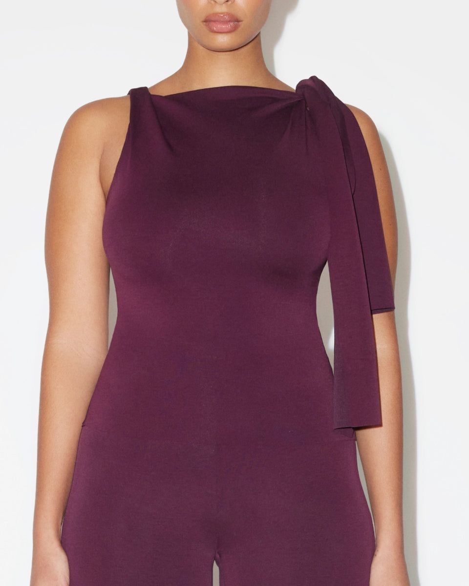 Sueded Stretch Knotted Top | Black Cherry