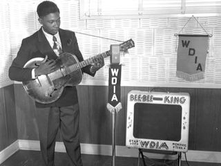 B.B. King performs on the radio station WDIA in 1948 in Memphis, Tennessee