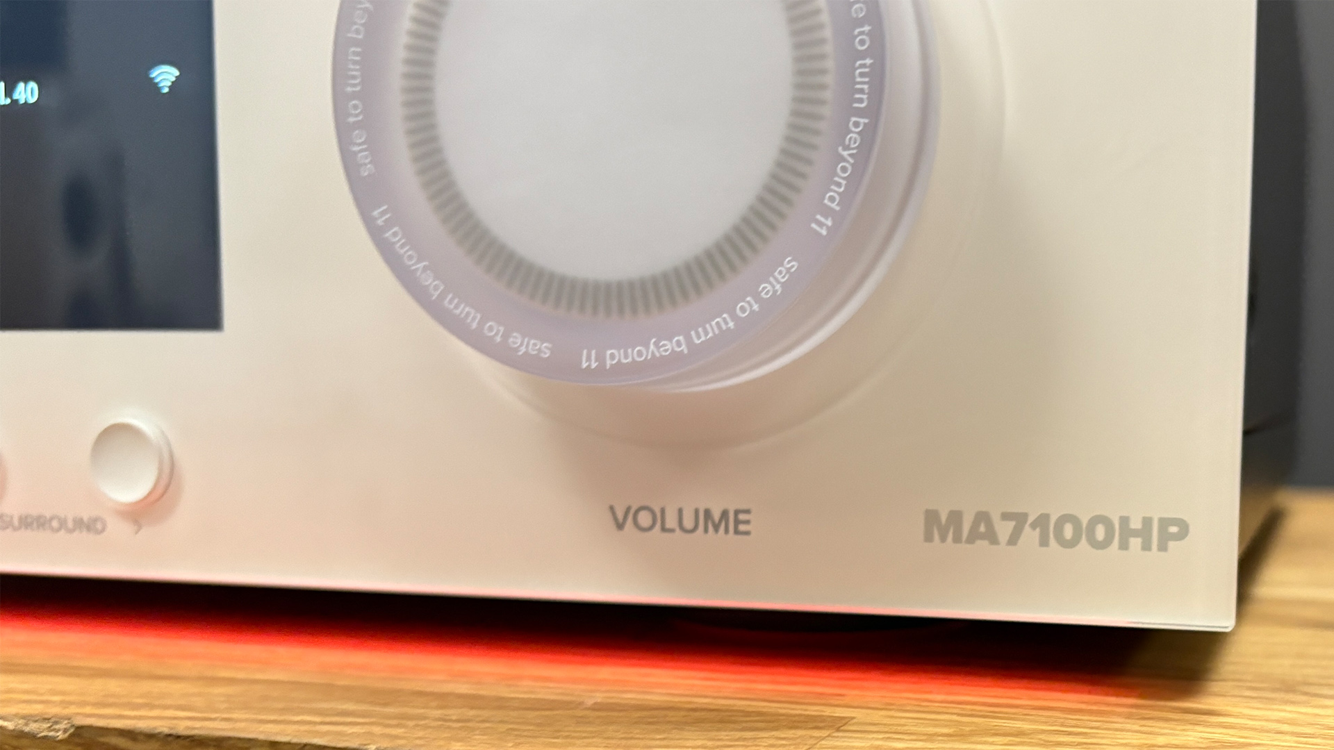 JBL MA7100HP AV receiver close-up on volume dial