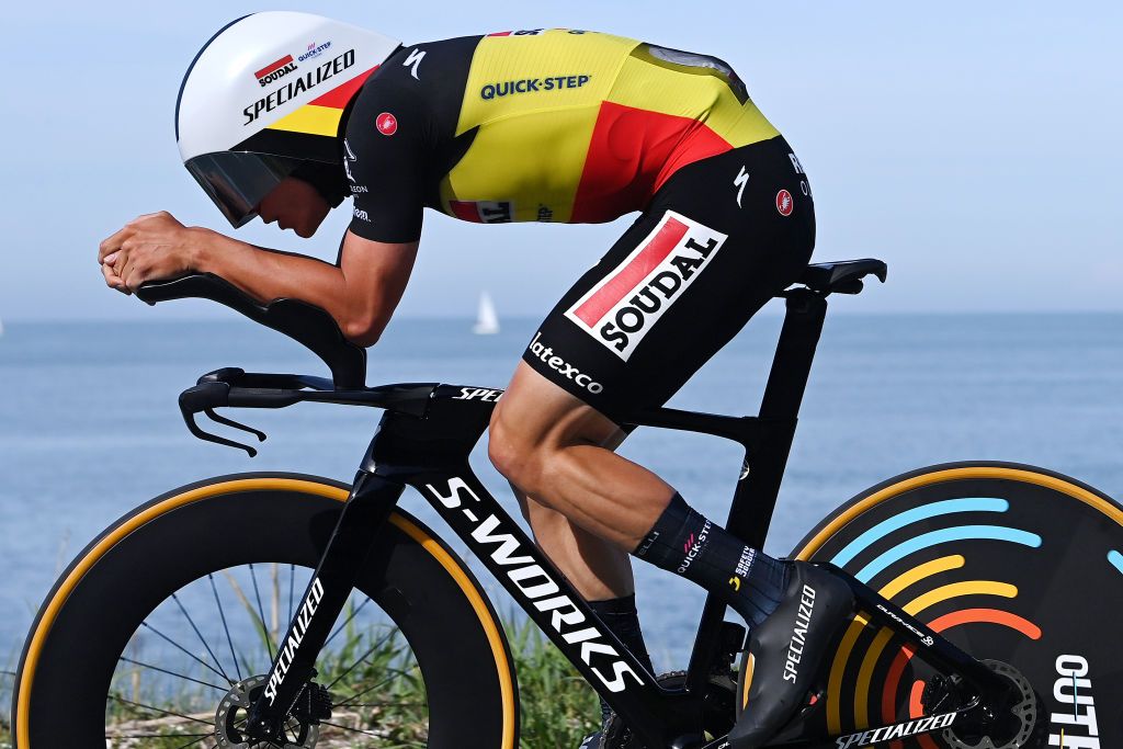 ORTONA ITALY MAY 06 Remco Evenepoel of Belgium and Team Soudal Quick Step sprints during the 106th Giro dItalia 2023 Stage 1 a 196km individual time trial from Fossacesia Marina to Ortona UCIWT on May 06 2023 in Ortona Italy Photo by Tim de WaeleGetty Images