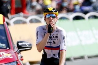 LIBOURNE, FRANCE - JULY 16: Matej MohoriÄ of Slovenia and Team Bahrain - Victorious stage winner celebrates at arrival during the 108th Tour de France 2021, Stage 19 a 207km stage from Mourenx to Libourne / @LeTour / #TDF2021 / on July 16, 2021 in Libourne, France. (Photo by Chris Graythen/Getty Images)