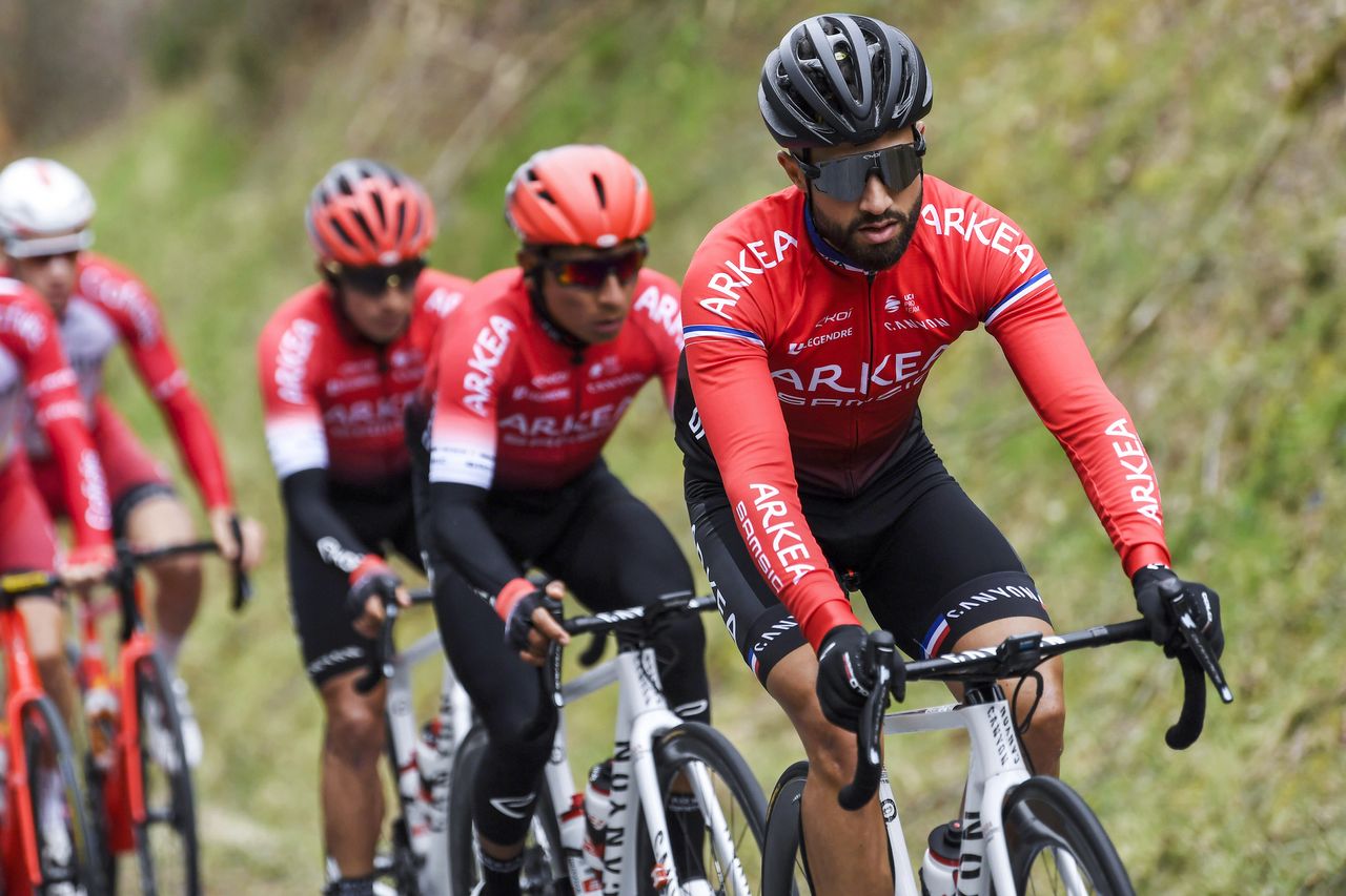 Paris Nice 2020 - 78th Edition - 5th stage Gannat - La Cote Saint Andre 227 km - 12/03/2020 - Nacer Bouhanni (FRA - Team Arkea Samsic) - Nairo Quintana (COL - Team Arkea Samsic) - photo Nico Vereecken/PN/BettiniPhoto&Acirc;&copy;2020
