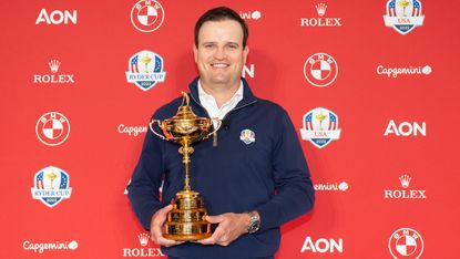 Zach Johnson with the Ryder Cup at Palm Beach Gardens