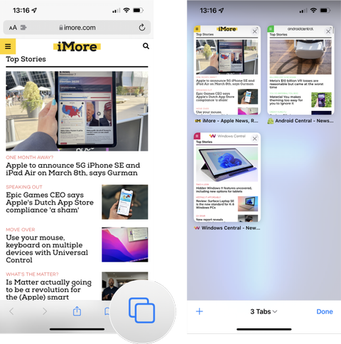 ipad safari switch between tabs