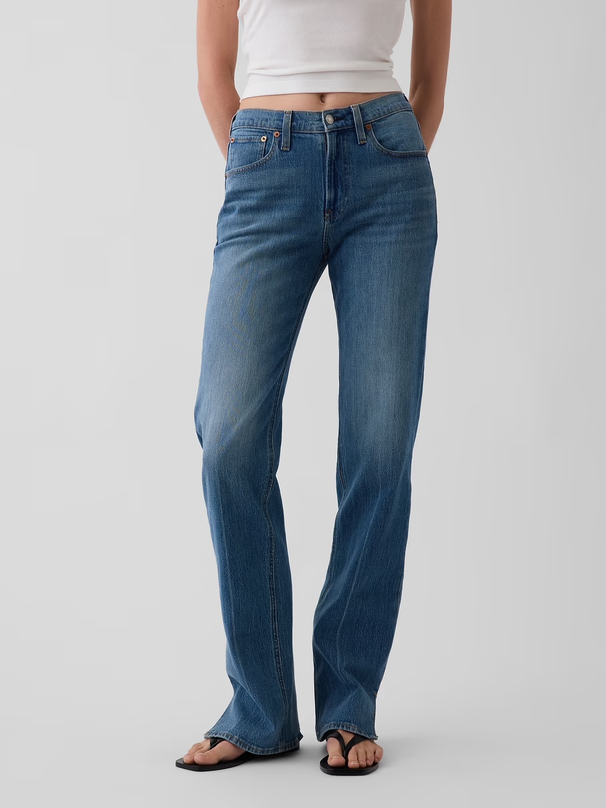 Gap, Mid Rise Split-Hem Relaxed Straight Jeans