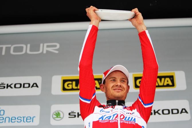 Stage 1 winner Alexander Kristoff (Katusha) on the podium