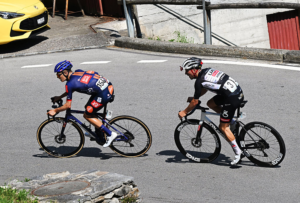 Oscar Onley and Joao Almeida on stage 5 at the Tour de Suisse