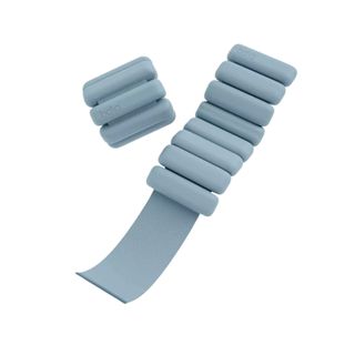 Pair of baby blue ankle weights with silicone coating