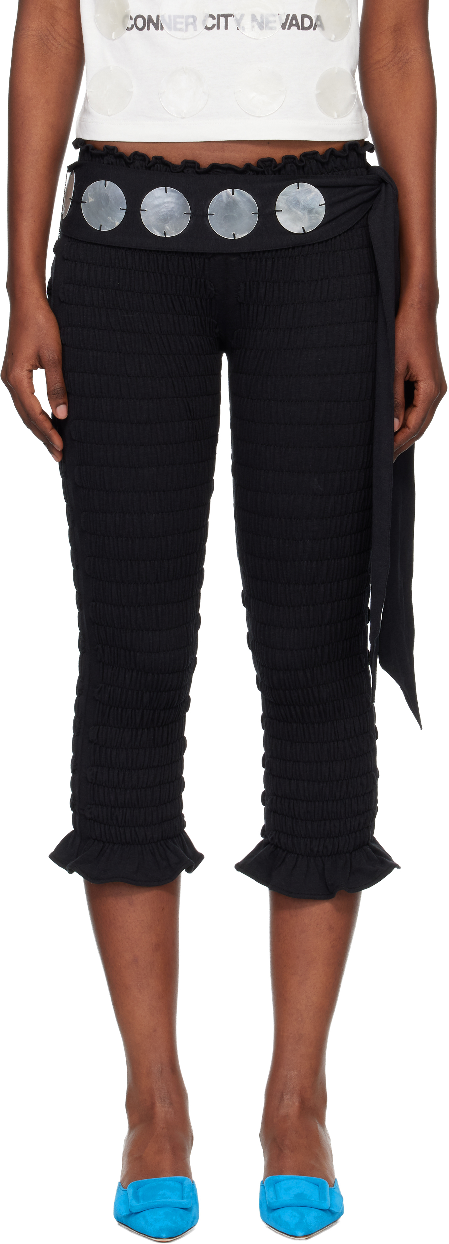 Black 'the Shirred Capri' Trousers