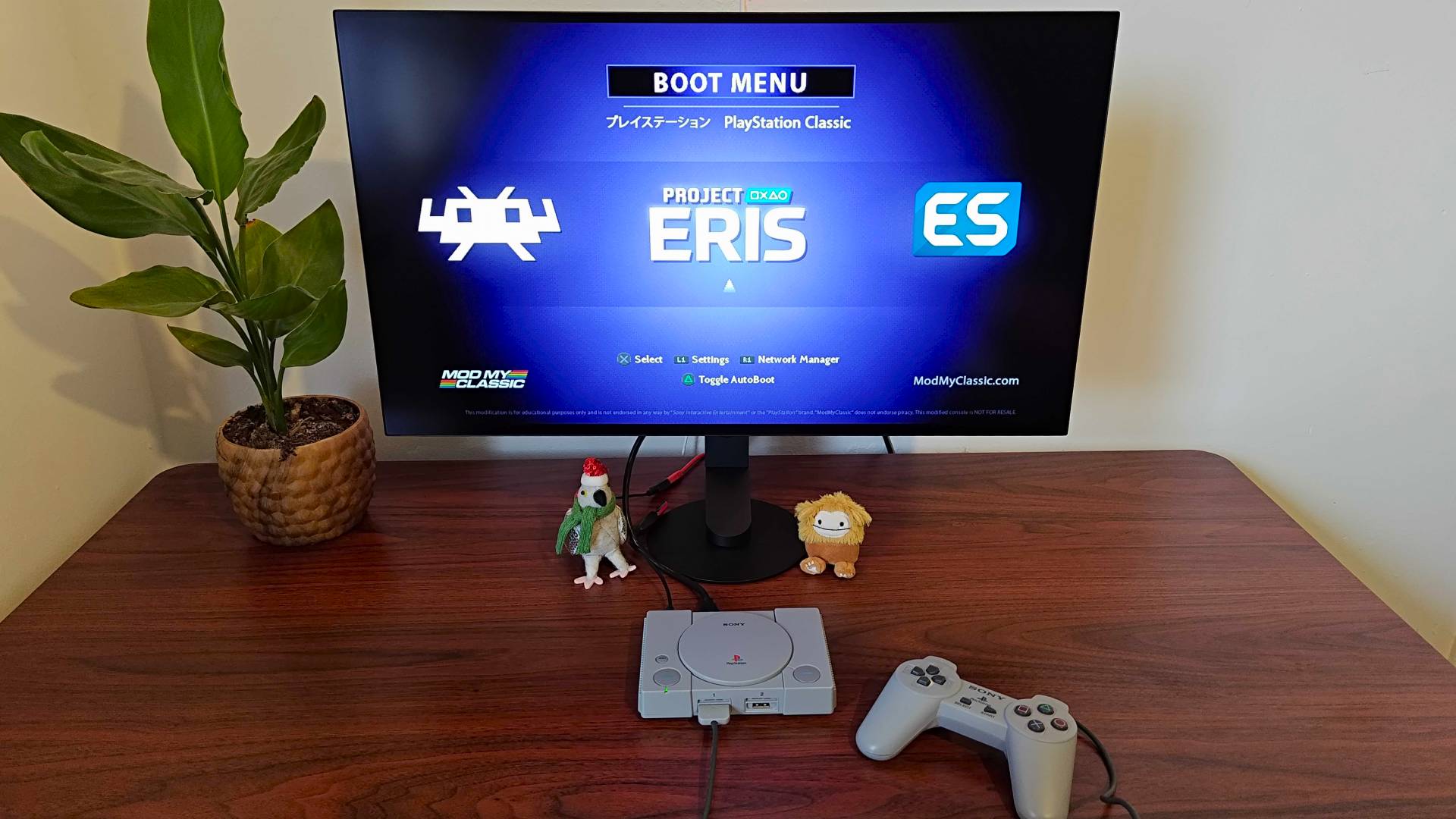 PS1 Mini plugged into Sony Inzone M10S monitor with Project Eris menu on screen