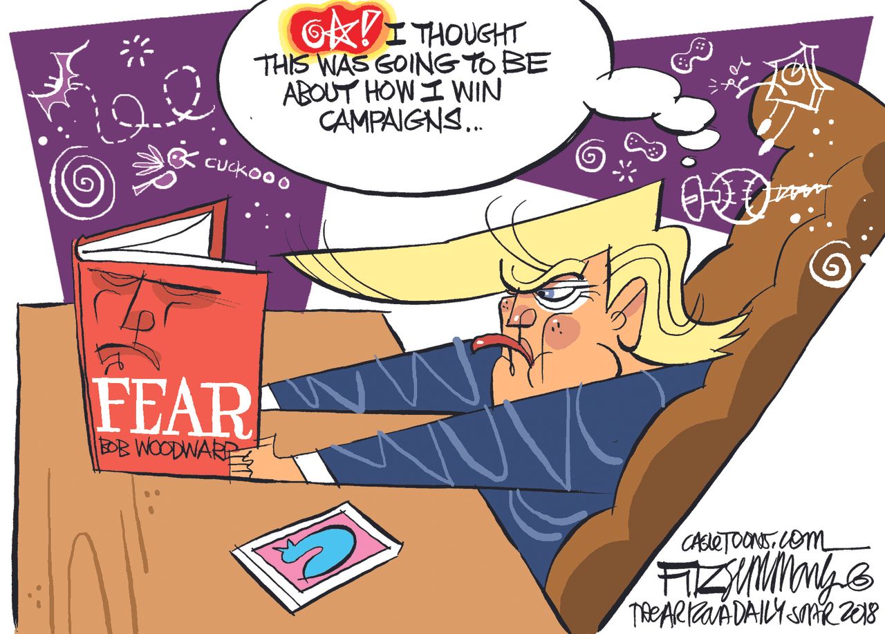 Political cartoon U.S. Fear Bob Woodward Trump Twitter