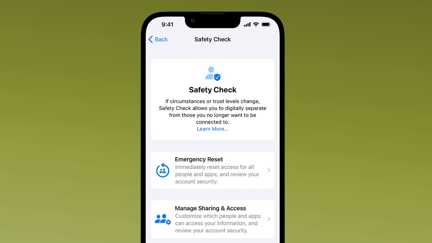 iOS 16 safety check