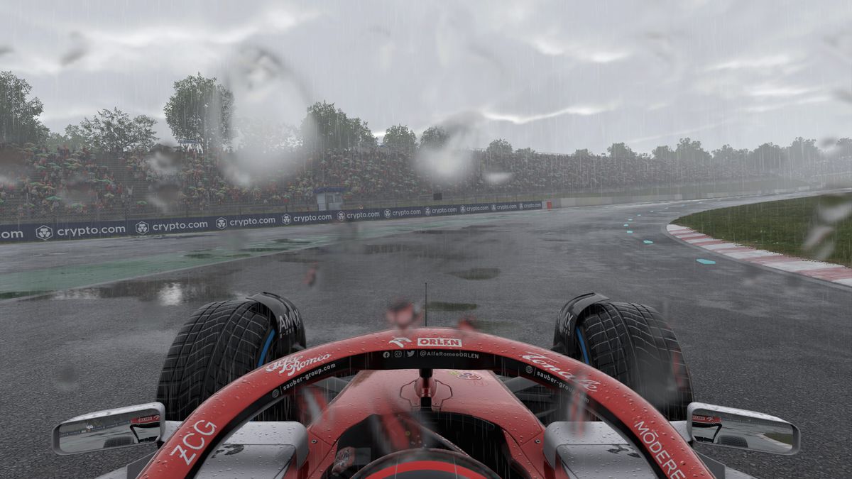 Screenshots from F1 22 showing various ray-traced effects on and off