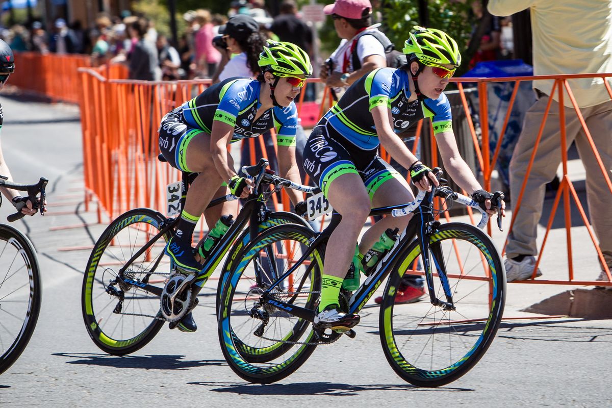 Katherin Hammes (TIBCO) and teammate Brianna Walle during the crit