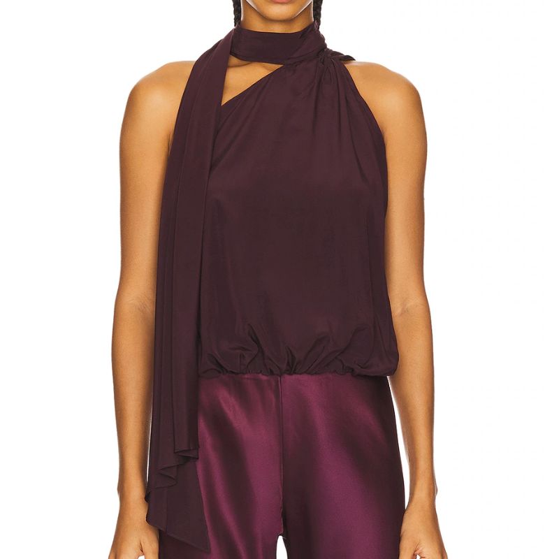 Cindy Crawford&#039;s plum one-shoulder top