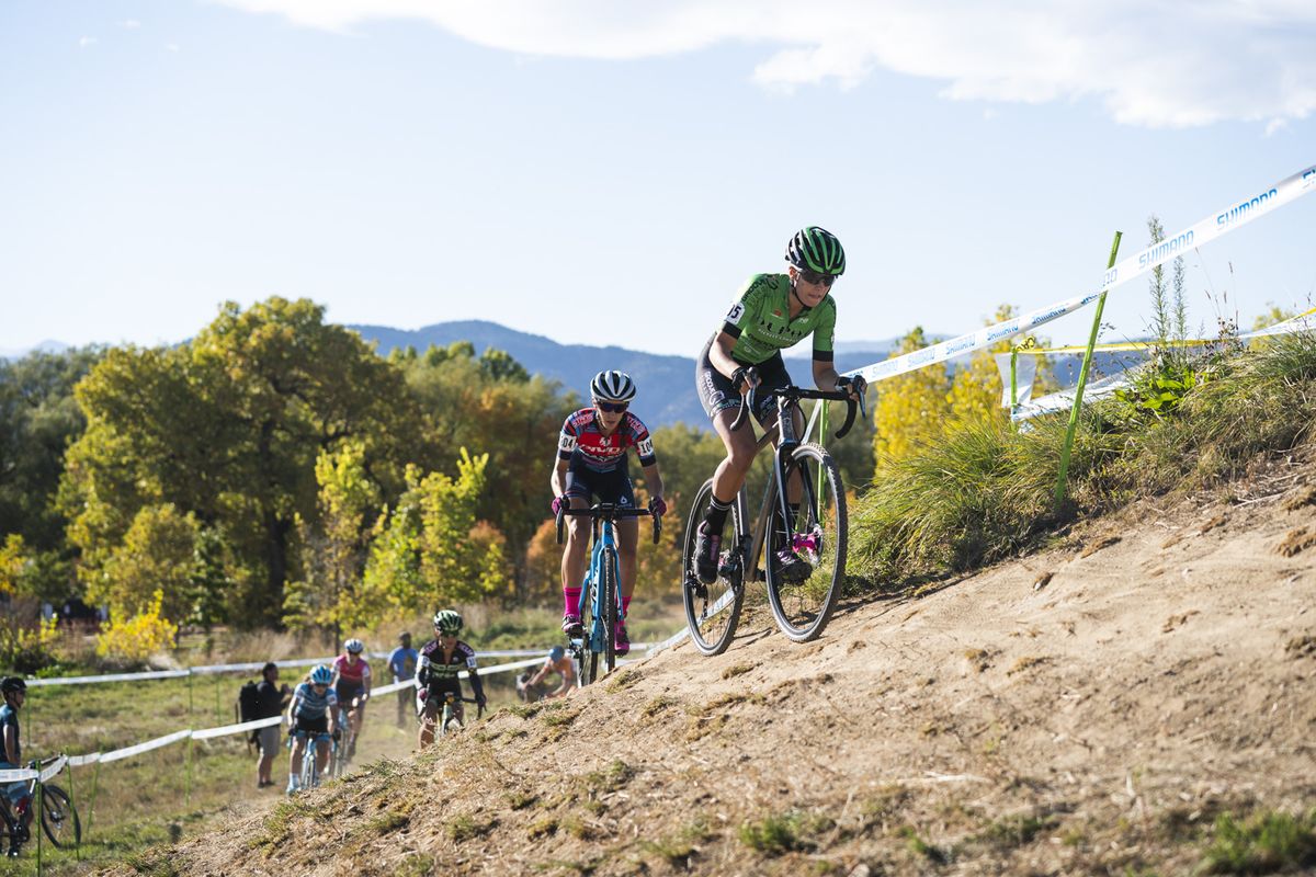 Katie Clouse rides the front
