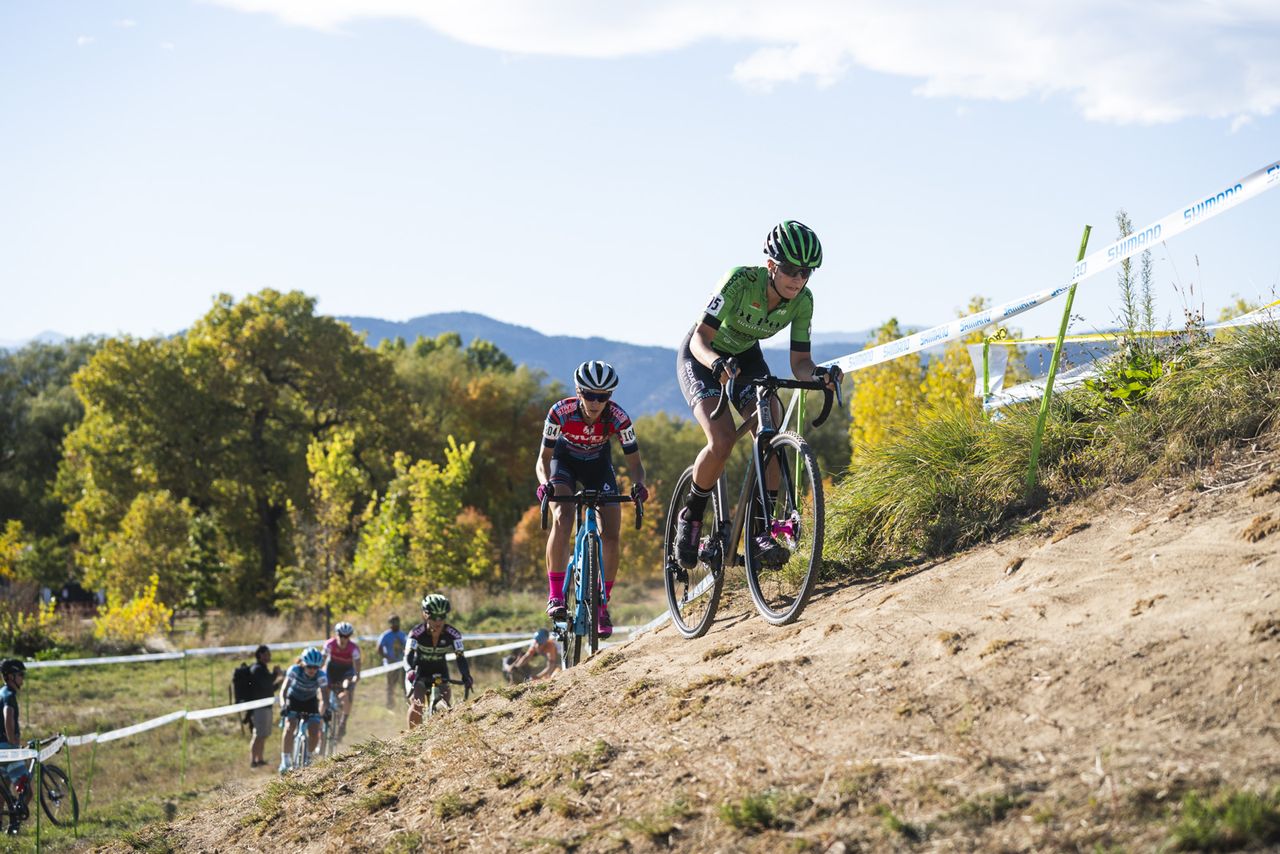 Katie Clouse rides the front