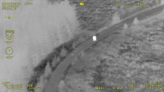 Thermal image of two children lost in Scottish forest with metadata around it
