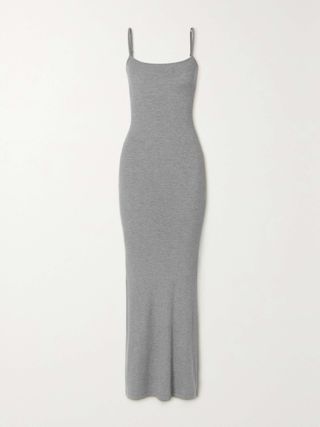 Soft Lounge Ribbed Long Stretch-Modal Slip Dress - Heather Grey