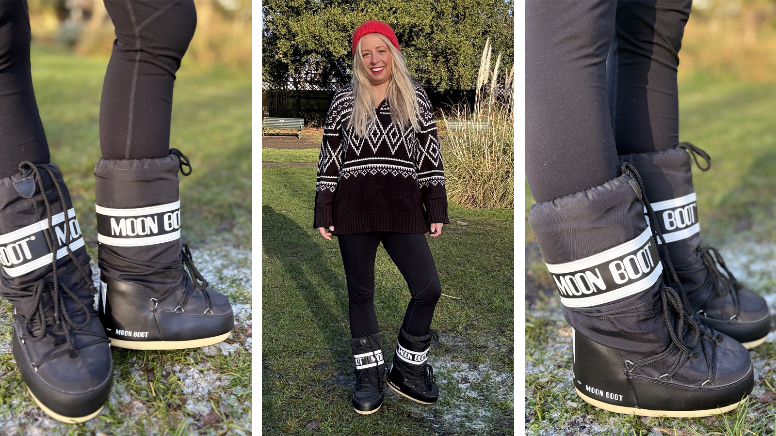 Antonia Kraskowski wearing black tall moon boots