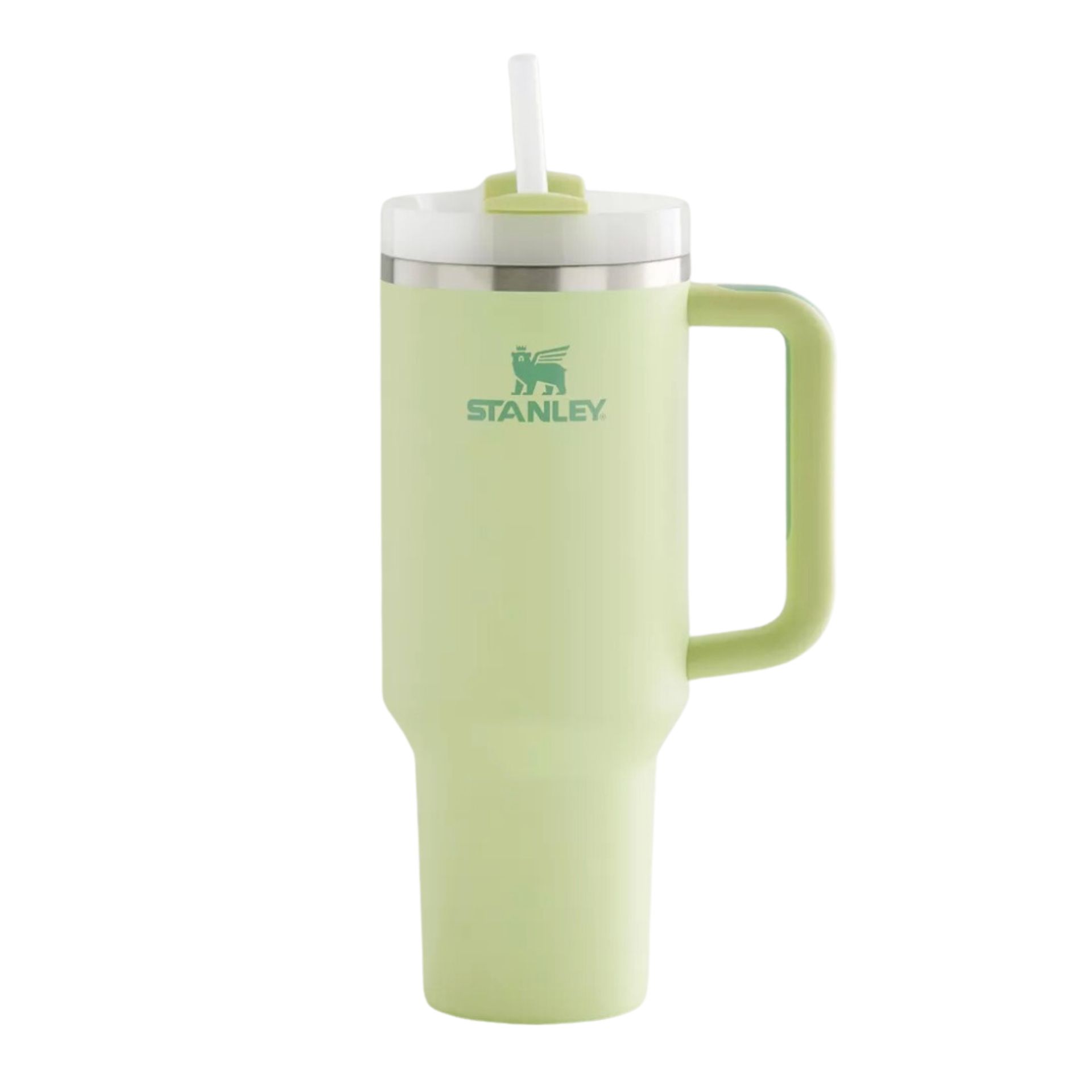 Mug Stanley hijau dengan latar belakang putih