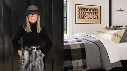 diane keaton and a black and white bedroom