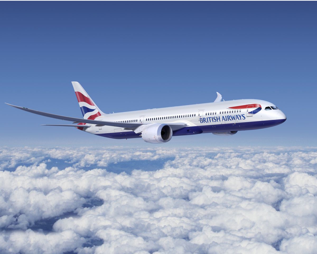 British airways jet flying high above the clouds