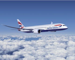 British airways jet flying high above the clouds
