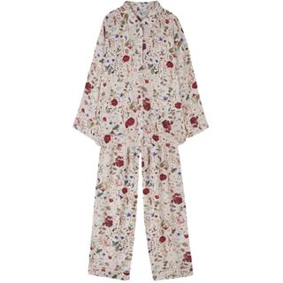 white based traditional cut pajamas with floral print