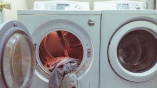 Washing machine, Clothes dryer, Major appliance, Laundry room, Laundry, Home appliance, Machine, Gas, Circle, Plastic,