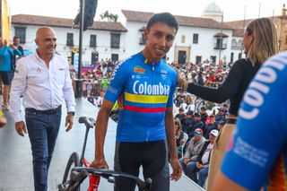 2024 Tour Colombia: Egan Bernal on stage at the pre-race presentation