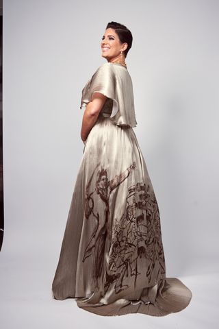 Suleika Jaouad wears a gown designed by Angelina Jolie to the 2024 oscars
