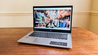 Acer Aspire 5 (2022) open on desk with amazon prime video app open onscreen